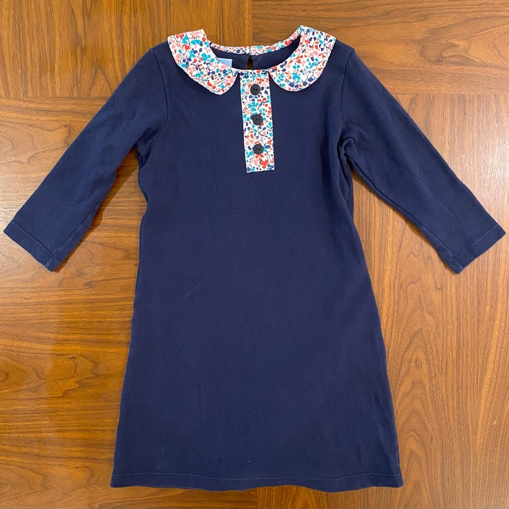 Bella Bliss Navy Blue Kids Dress with Floral Accents
